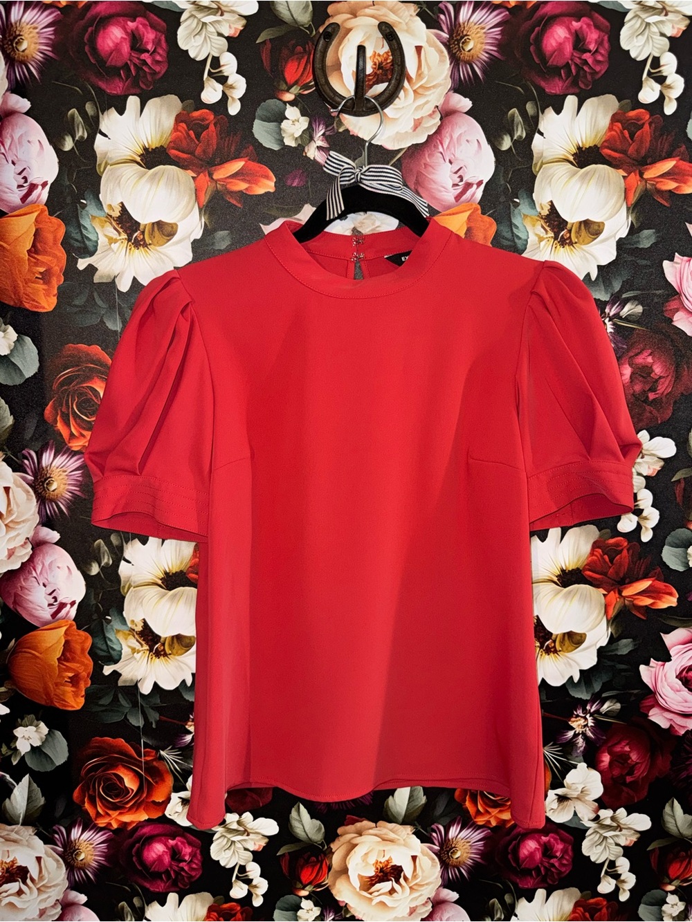 Express Red Puff-Sleeve Blouse, Small